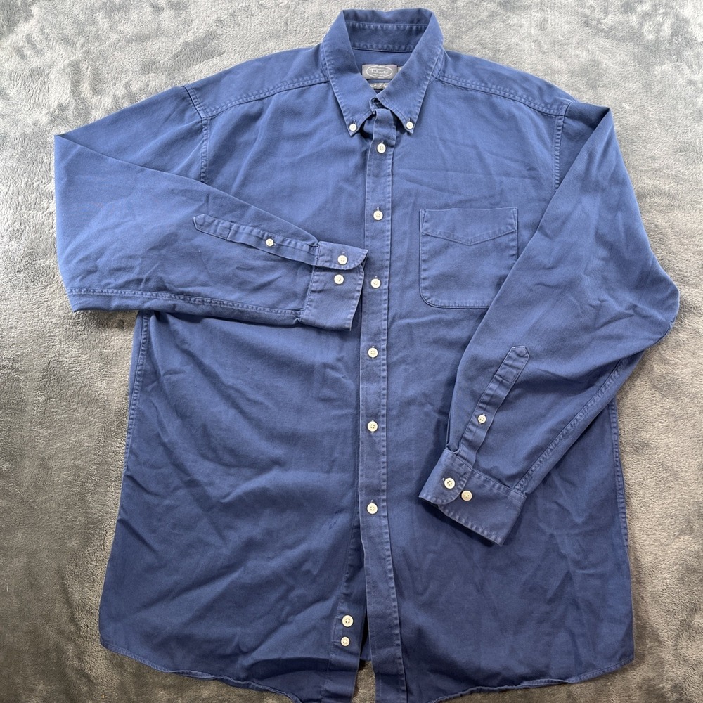 Talbots Men's Large Weathered Pique Button Down Shirt Blue Long Sleeve Cotton